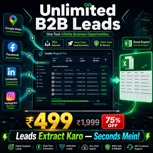 B2B Leads Magnet Pro — Google & Facebook se Unlimited Leads, Excel mein Export!